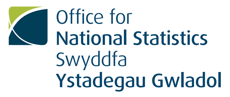 logo for the ONS with English and Welsh text (Office of National Statistics; Swyddfa Ystadegau Gwladol)